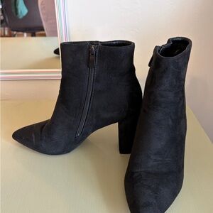 Women's Black Suede Ankle Boots with Block Heel